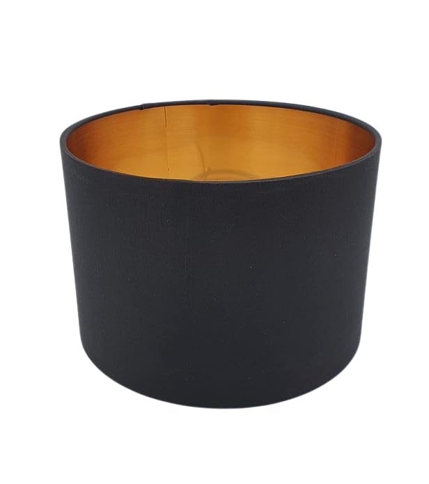 Lampenschirm E27 Rund Retro Vintage Schwarz Gold – Stofflampenschirm...