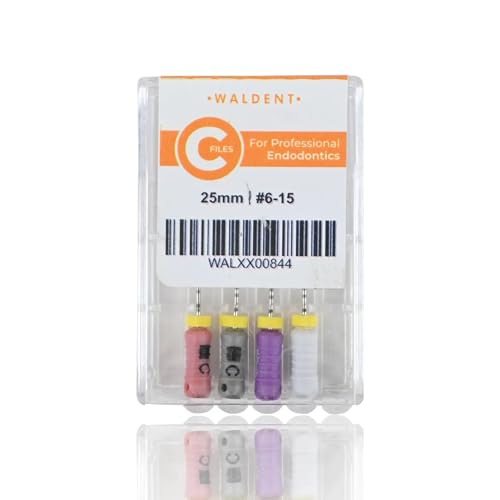Waldent C File 25mm Assorted #6-15 | Stainless Steel Endodontic Hand Files for Root Canal Negotiation | Flexible & Durable | Pre-Curved Tip for Calcified Canals