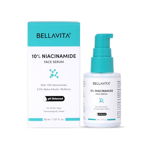 BELLAVITA Niacinamide Face Serum | 10% Niacinamide, 0.5% Alpha Arbutin & Hyaluronic Acid | Treats Pigmentation | Repairs Skin Barrier | pH Balanced | Non-Irritating | Non-Sticky | Brightening Formula For Men and Women | 30 ml