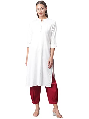 Image of Divena White Cotton Straight Kurta