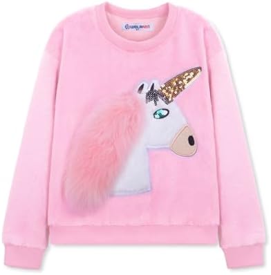 WELAKEN Girls Unicorn Fleece Sweatshirt Warm Long Sleeve Sherpa C...