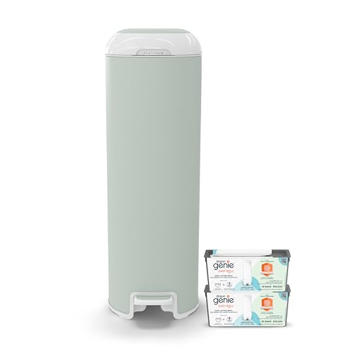 Image of Diaper Genie Platinum Pail (Sage Green) + Easy Roll Refill (30 Bags) Bundle