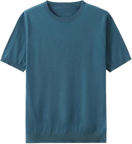 Mens Round Neck Short Sleeve Wool Sweater Pullover Loose Fit Knitted Solid Color Casual Tops3