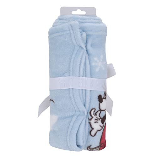 Image of Disney Mickey and Minnie Mouse Blue, White and Red Winter Holiday Oh, What Fun! Snowflakes Photo Op Super Soft Baby Blanket