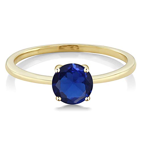 Gem Stone King 10K Yellow Gold Gemstone Birthstone Solitaire Engagement Ring | Round 6MM | Wedding Anniversary Promise Ring For Women | Available in Size 5,6,7,8,92