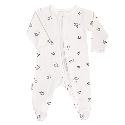 100% GOTS Organic Cotton Baby Boy Girl Sleep 'N Play Footed Long Sleeve Onsie, Unisex, Pajama Sleeper (12-18M, Drawn Star)