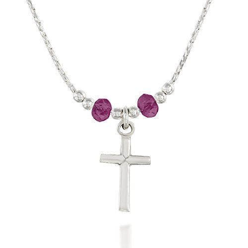 Girl's 925 Sterling Silver Cross Pendant Necklace Made with Purple Swarovski Crystals, 16" + 4" Extender - Image 3