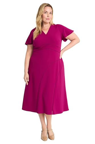 Image of Maggy London Women's Elegant Midi Dress with Flutter Sleeves - V-Neck A-line Silhouette - Versatile Cocktail Dress