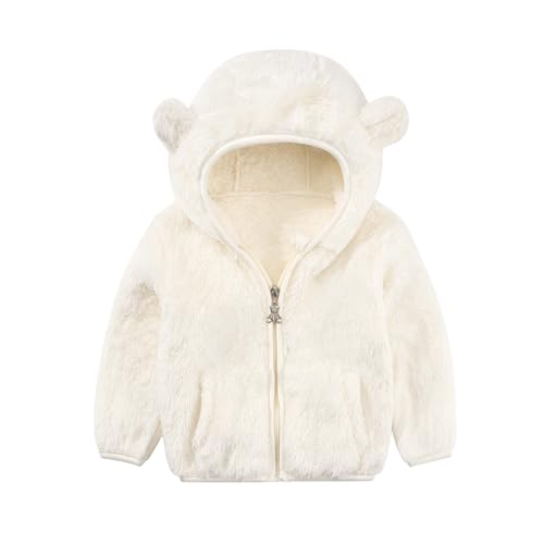 Image of Adarl Baby Toddler Boys Girls Fleece Jacket with Hood Zip Up Cute Bear Coats for Infant Boys Girls Fuzzy Jacket with Ear 1-5T