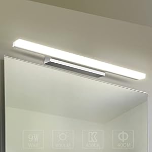 Yafido Led-spiegellamp, badkamerlamp, spiegellamp, 40 cm, neutraal wit, wandlamp, badkamerlamp, 230 V, 9 W, 4000 K, kastverlichting, 800 lumen, niet-dimbaar