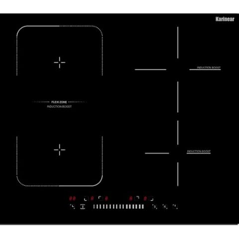 Karinear Induction Hob, Upgraded 4 Zones Electric Hob 60 cm with Boost Function, 2400W Slider Control with Flex Zone Cover