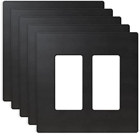 ELEGRP 2 Gang Screwless Decorative Wall Plates, Mid-Size Unbreakable Thermoplastic Faceplate Cover for Decorator Receptacle Outlet Switch, UL Listed (5 Pack, Matte Black)