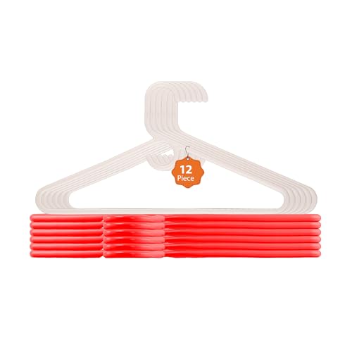 Image of Kuber Industries Pack of 12 Multipurpose Cloth Hangers for Wardrobe | Plastic Hangers for Clothes, Shirt, Saree, Bra, Pant, Shawl & Cap | Hangers for Cloth | American Style | Red & White
