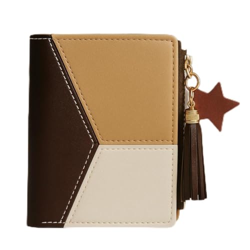 Henniu Carteira Feminina Slim Pequena Porta Cartão Documentos Couro PU com zíper porta-moedas carteira da moda (MARROM)