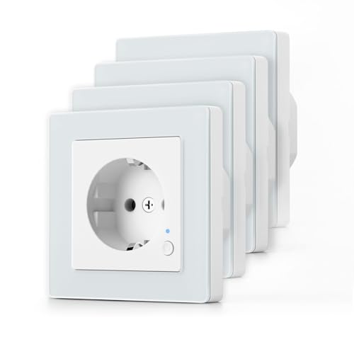 SMARTERCURRY Smart WLAN Schuko Steckdose 13A Weiß, 4 Stücke Smart Steckdosen mit Strommessung, Energieeinsparung, Zeitschaltuhr Steckdose, Kompatibel mit Alexa/Google Home, Child Lock