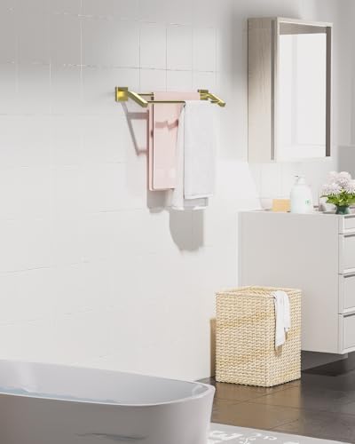 Alise Double Bath Towel Bars Towel Racks for Bathroom,Wall Mount Towel Holder Heavy Duty SUS304 Stainless Steel Towel Hanger Towel Rail,Golden Finish,28-Inch