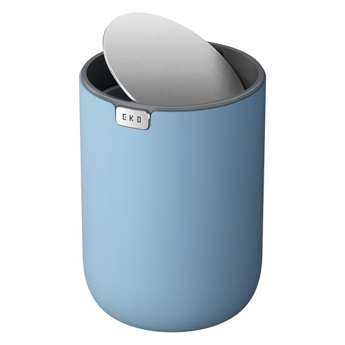 Image of EKO Fandy 0.58 Gal /2.2L Mini Trash Can with Lid, Swing-Top Desktop Trash Can for Bathroom, Countertop, Vanity, Desk or Office, Small Garbage Bin (Blue)