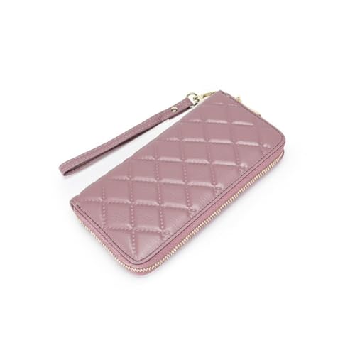 Quilted Zipper Around Wristlet Purse Credit Card Slots Mobile Phone Genuine Leather Wallet for Women