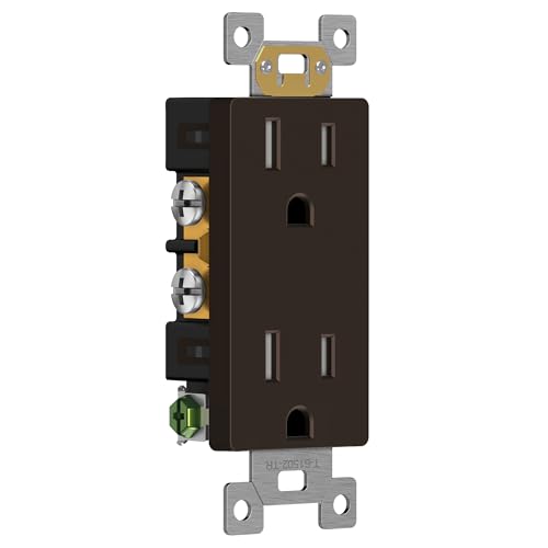 Image of ENERLITES 10 Pack Brown Decorator Receptacle, Standard Electrical Wall Outlet, 15A 125V, Self-Grounding, 2-Pole, 3-Wire, 5-15R, UL Listed, 61502-TR-BR, Tamper Resistant