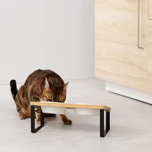 Navaris 2X Fressnapf aus Keramik mit Metall Ständer - Katzennapf Hundenapf 2 Stück im Set - Erhöhter Futternapf Katze Hund - Napf in Schwarz Natur