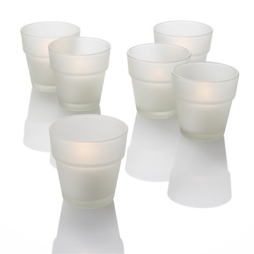 Set of 12 Richland Votive Candles Light Blue Unscented and 12 Eastland Frosted Flower Pot Votive Holders