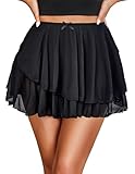 Avidlove Women Pleated Sheer Mini Skirt Y2k Asymmetrical Flowy Short Skirts Sexy Rave Outfits