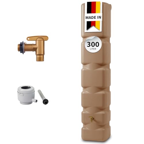 4rain Basic Regentonne Komplett-Set 300 Liter Taupe inkl. Kunststoff-Auslaufhahn und Fallrohranschluss - Wandtank, Wassertank, Fass, Regenfass, Regenwassertonne, Regenwassertank, Wasserbehälter