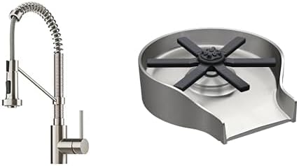 KRAUS Bolden Commercial Style Single Handle Pull Down Kitchen Faucet in Spot-Free Stainless Steel, KPF-1610SFS + KRAUS CleanMate Glass Rinser for Kitchen Sink in Spot-Free Stainless Steel, KGR-500SFS