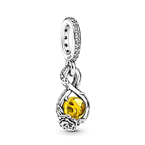 Image of The Golden Apple Dangle Charms 925 Sterling Silver Infinity Rose Flower Pendant with Yellow Cubic Zirconia for Bracelets