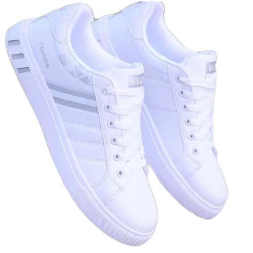 Men Sports Casual Breathable Leather White Flat Sneakers Shoes4