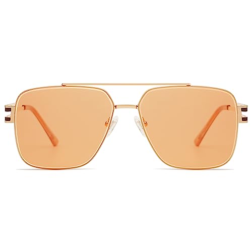 SOJOS Retro Oversized Square Sunglasses for Women Men, Vintage Large Double Bridge Metal Frame Unisex Sunglasses SJ1180