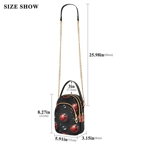 Woman Shoulder Handbag Pattern Chain Strap Cell Phone Purse Quilted Designer Clutch Ladies Zipper Tote Red Ladybugs Black Spots3