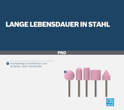 Bosch Professional Grinding Stone Set, Suitable For Straight Grinders And Drills, 6mm Shank, 60 Grit, Pack Of 5 Pcs