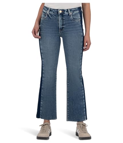 KUT from the Kloth Women's Kelsey High-Rise Ankle Flare Raw Hem Side Inset in Inerrant