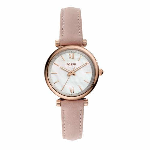 Fossil Carlie Reloj para mujer, movimiento de cuarzo con correa de acero o piel, Rosa...