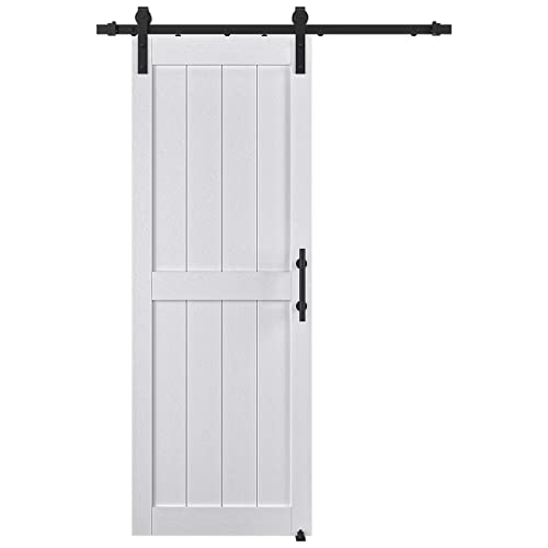 Smartstandard 30 X 84 In Sliding Mdf Barn Door With 5Ft Sliding Door Hardware Kit & Handle, Pre-Drilled Ready To Assemble, Waterproof Pvc Coating, White, H-Frame #TOP6