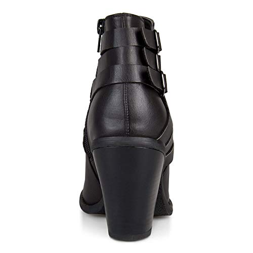 Brinley Co. Womens Ankle Multi Strap Boots Black, 6.5 Regular Us #TOP2