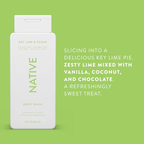 Image of Native Body Wash Contains Naturally Derived Ingredients | For Women & Men, Sulfate, Paraben, & Dye Free Leaving Skin Soft and Hydrating | Key Lime & Sugar 18 oz