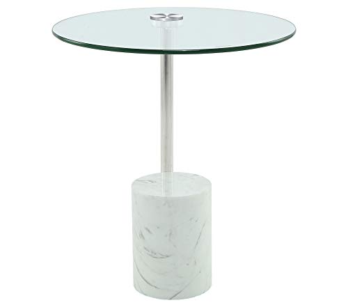 V Vascavi - Mesa auxiliar con tablero de cristal (44 x 44 x 50 cm), color blanco y plateado