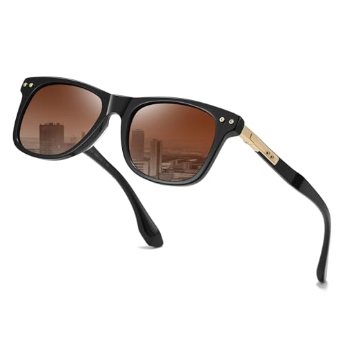 DTIUGUTAE Polarized Sunglasses for Men and Women, Classic Square Sun Glasses Driving Fishing UV Protection (Black frame/Brown Progressive)