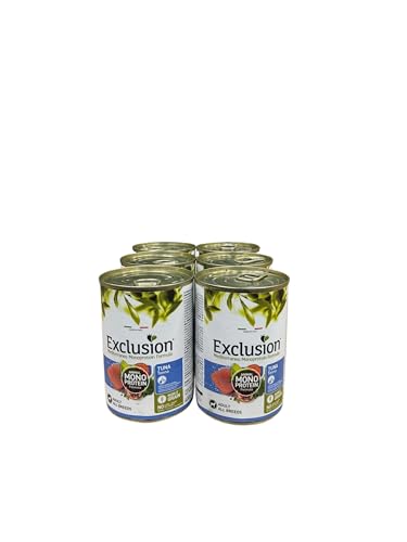 Exclusion umido cane Monoprotein All Breeds Adult Tonno, alimento completo per cani adulti di tutte le taglie, monoproteico, gusto TONNO | 6 scatolette da 400 grammi l'una.