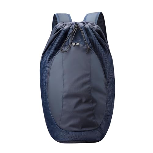 Drawstring Backpack with Mesh Compartment Nylon Sports Gym Bag Badminton Racket Bags for Dance Travel Swimming Women Men, Dark Blue