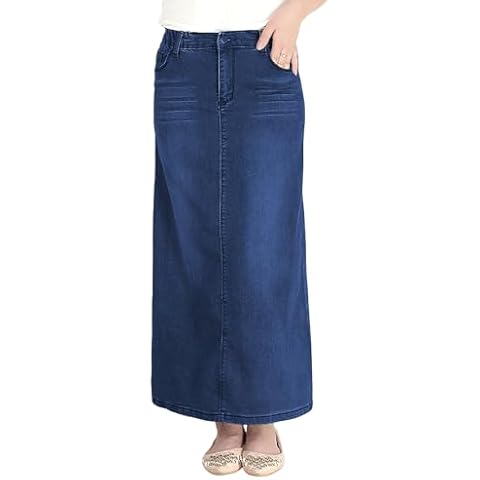 BestGirl Long Denim Skirts for Women High Waist A line Jean Maxi Skirt with Pockets Cover