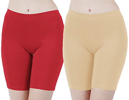Image of Buy That Trendz Cotton Lycra Tight Fit Stretchable Cycling Shorts Womens | Shorties for Active wear /Exercise /Workout /Yoga /Gym /Cycle /Running Red Grey Combo Pack of 2