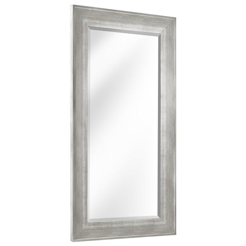 Head West Gray Driftwood Beveled Framed Large Full Length Leaning Long Wall Mounted and Floor Vanity Mirror, Decorative Mirror for Wall Decor, Bathroom, Bedroom, Living Room, Entryway 25" x 46.5"