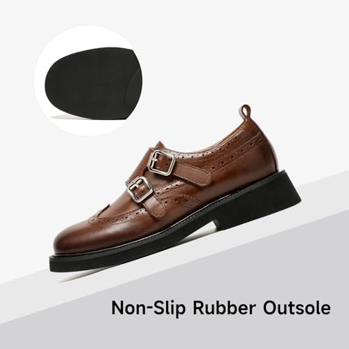 Image of BEAU TODAY Womens Leather Loafers, Monk Platform Loafer Shoes