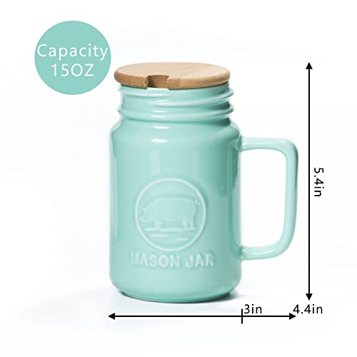 County Fair 15Oz Mason Jar Mugs Ceramic Large Farmhouse Coffee Mugs With Chic Animal Pattern (With Lid And Handle)- Set Of 2(Pig) #TOP3