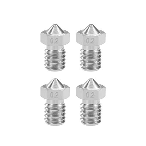 sourcing map 0.2mm 3D Printer Nozzle Head M6 Thread Replacement, Stainless Steel 4pcs
