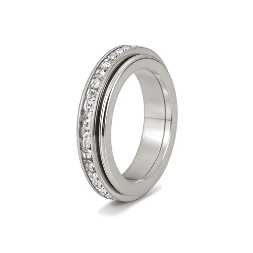 Bopiu Anxiety Rings Titanium Steel Spinner Fidget Band Rings for Women Cubic Zirconia Relieving Anxiety Wedding Promise Lucky Statement Rings Comfort Fit Size 5 to 11 Silver 7