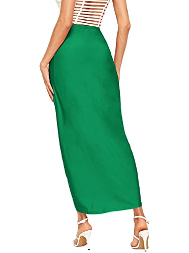 Shein Women's Casual Slit Wrap Asymmetrical Elastic High Waist Maxi Draped Skirt Classic Green Large #TOP1